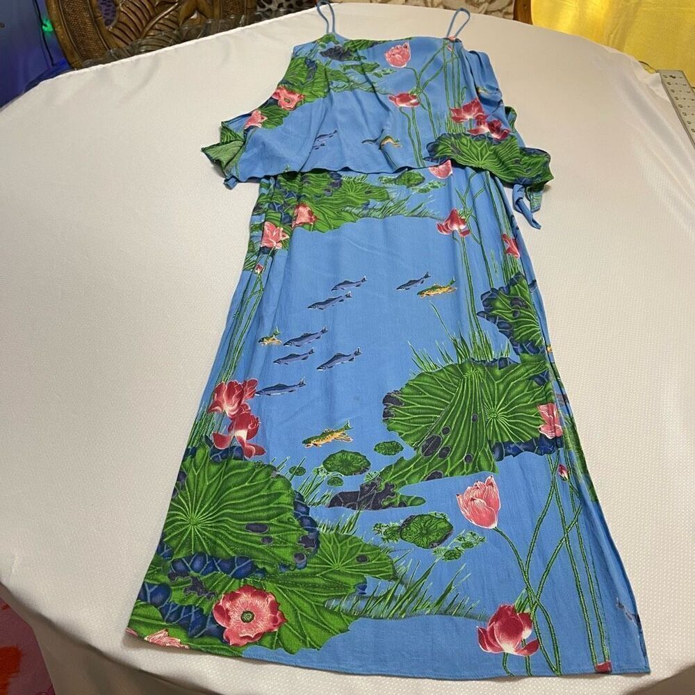 Breeze By Dorothy Schoelen VTG Blue Floral Dress Size Medium See Measurements
